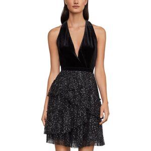 NWT BCBG MAXAZRIA Women’s Plunging Velvet Metallic Black Dress Size S